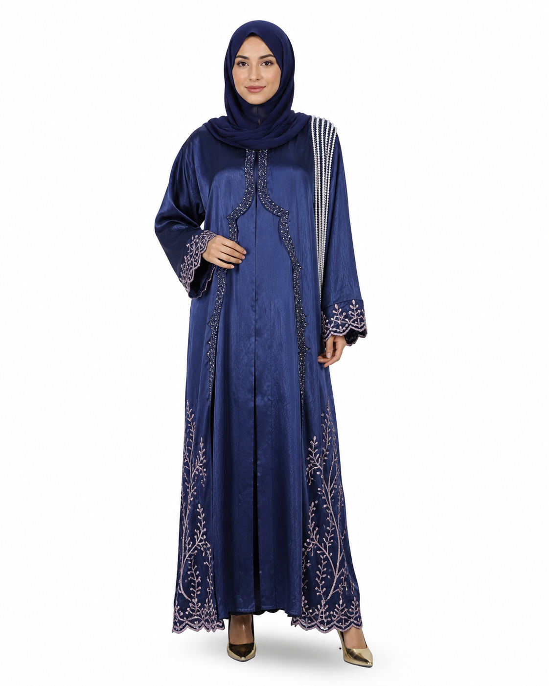 Royal Blue Embroidered Front Open Abaya